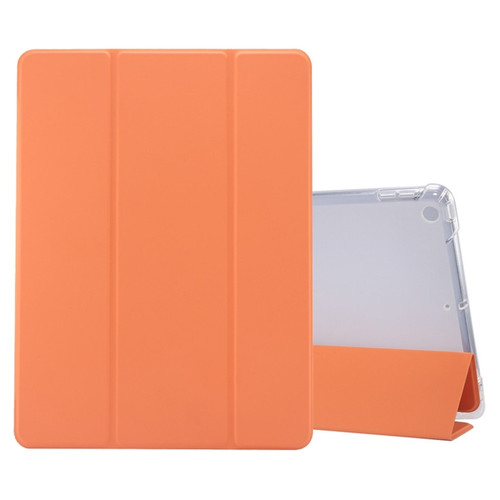 iPad 10.2 2021 / 2020 / 2019 3-folding Electric Pressed Skin Texture Horizontal Flip Shockproof Transparent TPU + PU Leather Case with Holder & Pen Slot & Sleep / Wake-up Function - Orange