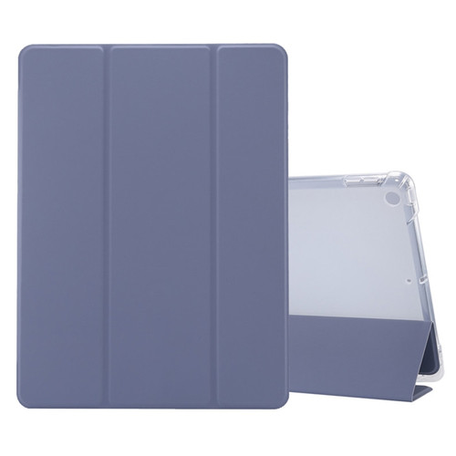 iPad 10.2 2021 / 2020 / 2019 3-folding Electric Pressed Skin Texture Horizontal Flip Shockproof Transparent TPU + PU Leather Case with Holder & Pen Slot & Sleep / Wake-up Function - Lavender