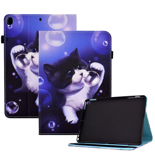 Colored Drawing Stitching Elastic Band Leather Smart Tablet Case iPad 10.2 2020 / 2019 / 10.5 2019 - Bubble Cat