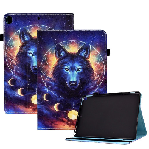 Colored Drawing Stitching Elastic Band Leather Smart Tablet Case iPad 10.2 2020 / 2019 / 10.5 2019 - Sky Wolf