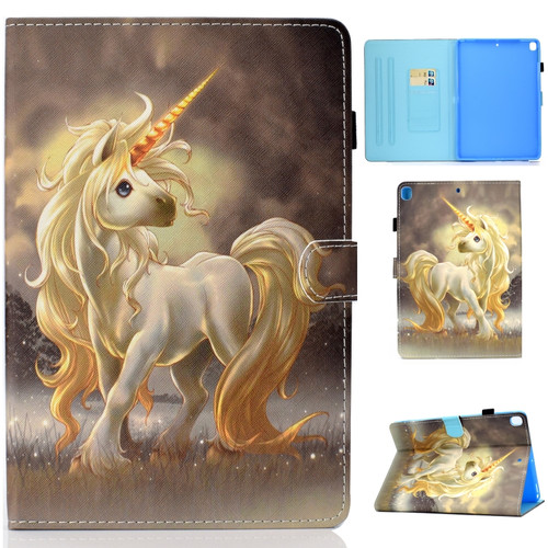 iPad 10.2 2021 / 2020 / 2019 Colored Drawing Horizontal Flip Leather Case with Holder & Card Slots & Pen Slot & Sleep / Wake-up Function - Unicorn