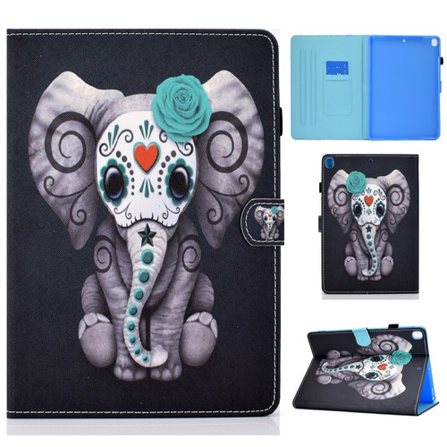 iPad 10.2 2021 / 2020 / 2019 Painted Pattern TPU Horizontal Flip Leather Protective Case - Rose Elephant