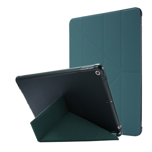 iPad 10.2 2021 / 2020 / 2019 Airbag Deformation Horizontal Flip Leather Case with Holder & Pen Holder - Dark Green
