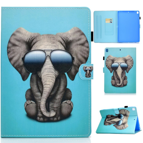 iPad 10.2 2021 / 2020 / 2019 Colored Drawing Horizontal Flip Leather Case with Holder & Card Slots & Pen Slot & Sleep / Wake-up Function - Glasses Elephant
