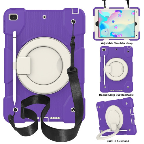 iPad 10.2 2019/10.2 2020/10.2 2021 Silicone + PC Full Body Protection Tablet Case With Holder & Strap - Dark Purple