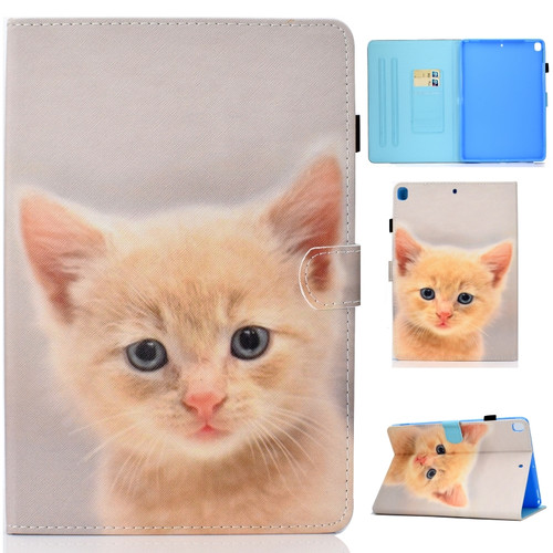 iPad 10.2 2021 / 2020 / 2019 Colored Drawing Horizontal Flip Leather Case with Holder & Card Slots & Pen Slot & Sleep / Wake-up Function - Cute Cat