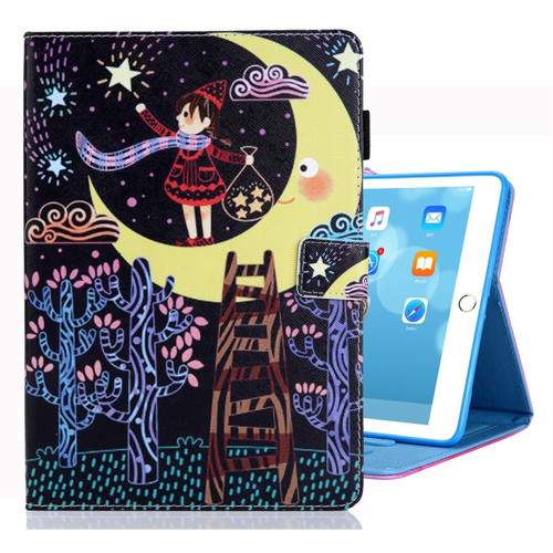 iPad 10.2 2021 / 2020 / 2019 Coloured Drawing Pattern Horizontal Flip Leather Case with Holder & Card Slots & Photo Frame - Star Picking Girl