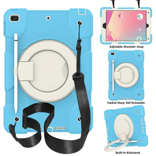 iPad 10.2 2019/10.2 2020/10.2 2021 Silicone + PC Full Body Protection Tablet Case With Holder & Strap - Sky Blue