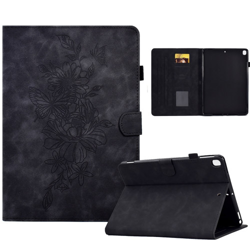 Peony Butterfly Embossed Leather Smart Tablet Case iPad 10.2 2020/2019 / Air 10.5 2019 - Black