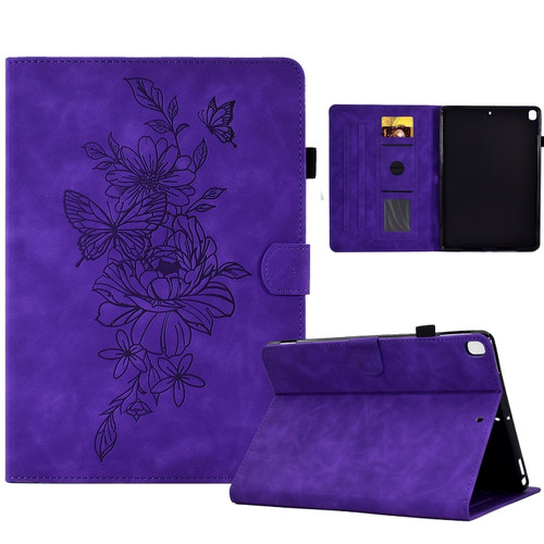 Peony Butterfly Embossed Leather Smart Tablet Case iPad 10.2 2020/2019 / Air 10.5 2019 - Purple