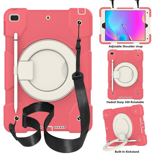 iPad 10.2 2019/10.2 2020/10.2 2021 Silicone + PC Full Body Protection Tablet Case With Holder & Strap - Red