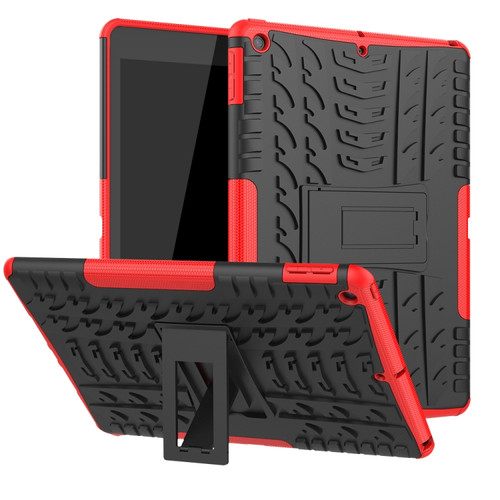 iPad 10.2 Tire Texture TPU + PC Shockproof Case with Holder - Red