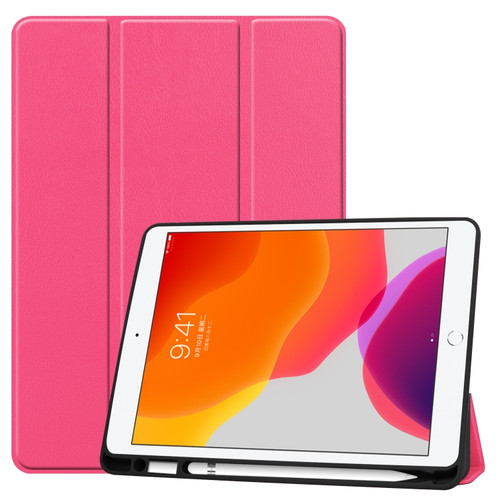 iPad 10.2 2021 / 2020 / 2019 Custer Texture Horizontal Flip Smart TPU Leather Case with Sleep / Wake-up Function & Three-folding Holder & Pen Slot - Rose Red