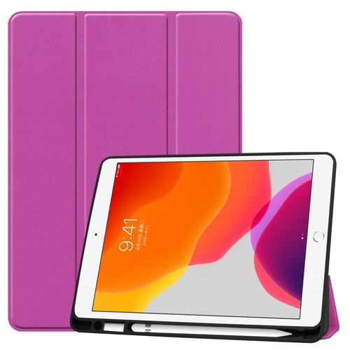iPad 10.2 2021 / 2020 / 2019 Custer Texture Horizontal Flip Smart TPU Leather Case with Sleep / Wake-up Function & Three-folding Holder & Pen Slot - Purple