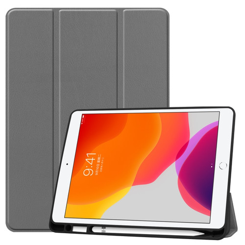 iPad 10.2 2021 / 2020 / 2019 Custer Texture Horizontal Flip Smart TPU Leather Case with Sleep / Wake-up Function & Three-folding Holder & Pen Slot - Grey