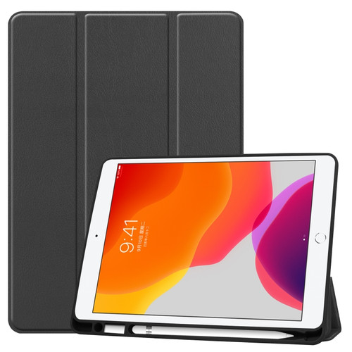 iPad 10.2 2021 / 2020 / 2019 Custer Texture Horizontal Flip Smart TPU Leather Case with Sleep / Wake-up Function & Three-folding Holder & Pen Slot - Black