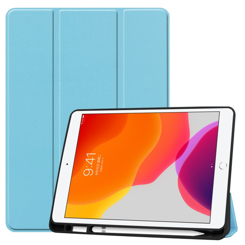 iPad 10.2 2021 / 2020 / 2019 Custer Texture Horizontal Flip Smart TPU Leather Case with Sleep / Wake-up Function & Three-folding Holder & Pen Slot - Sky Blue