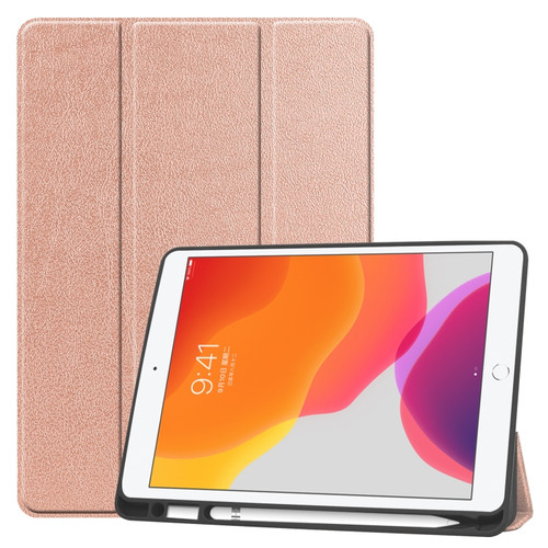 iPad 10.2 2021 / 2020 / 2019 Custer Texture Horizontal Flip Smart TPU Leather Case with Sleep / Wake-up Function & Three-folding Holder & Pen Slot - Rose Gold