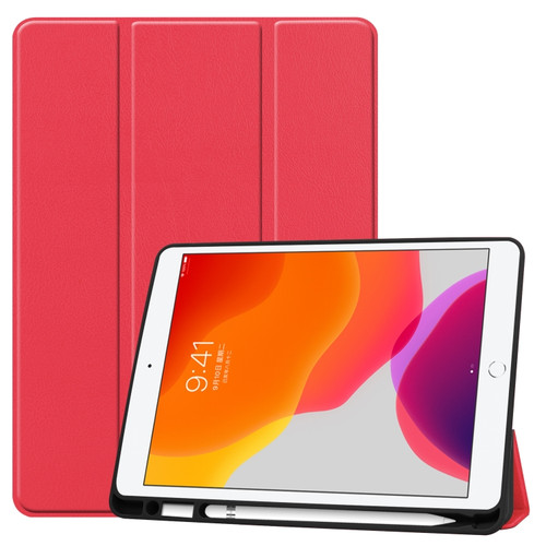 iPad 10.2 2021 / 2020 / 2019 Custer Texture Horizontal Flip Smart TPU Leather Case with Sleep / Wake-up Function & Three-folding Holder & Pen Slot - Red