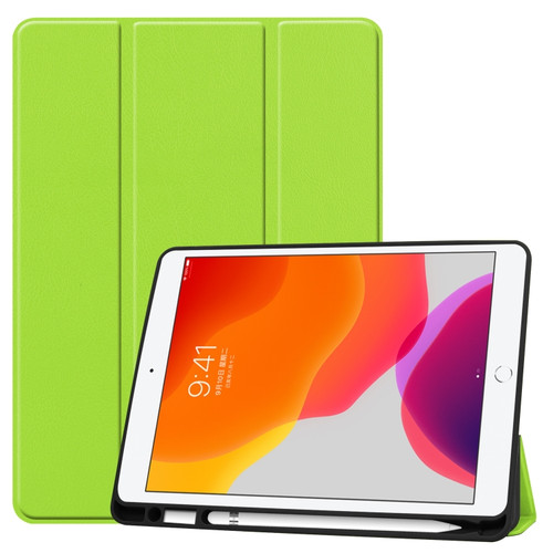 iPad 10.2 2021 / 2020 / 2019 Custer Texture Horizontal Flip Smart TPU Leather Case with Sleep / Wake-up Function & Three-folding Holder & Pen Slot - Green