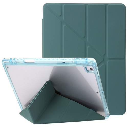Clear Acrylic Deformation Leather Tablet Case iPad 10.2 2019 / 10.2 2020 / 10.2 2021 / Pro 10.5 2017 / Air 10.5 2019 - Dark Green