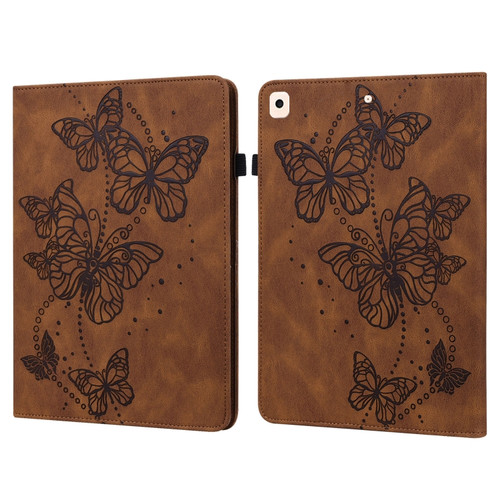 Embossed Butterfly Pattern Horizontal Flip Leather Tablet Case iPad 10.2 - 2021/2020/2019 / Air 10.5 2019 - Brown