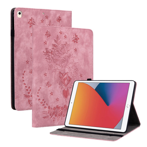 iPad 10.2 2021 / Air 10.5 2019 Butterfly Rose Embossed Leather Smart Tablet Case - Pink