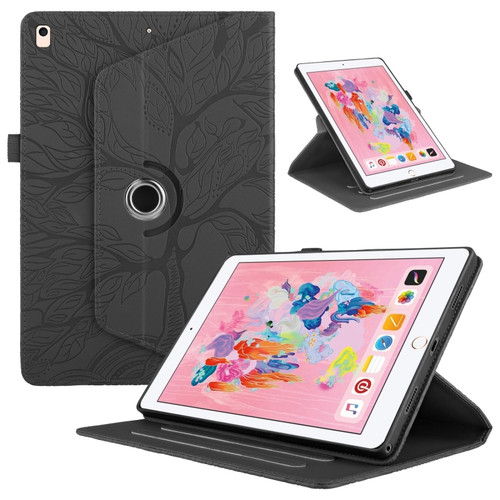 iPad 10.2 2021 / 2020 / 10.5 Tree Life Embossed Rotation Leather Smart Tablet Case - Black