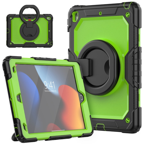 iPad 10.2 2021 / 2020 / 2019 Silicone + PC Tablet Case with Shoulder Strap - Black+Yellow Green