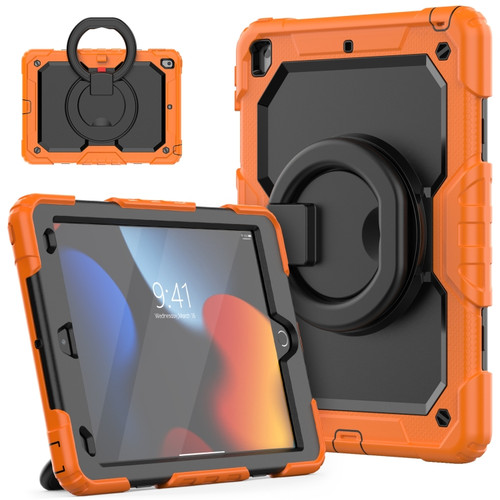 iPad 10.2 2021 / 2020 / 2019 Silicone + PC Tablet Case with Shoulder Strap - Orange+Black