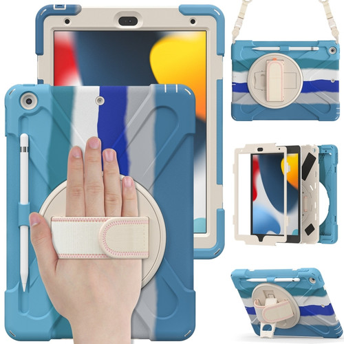 iPad 10.2 2021 / 2020 / 2019 Silicone + PC Protective Case with Holder & Shoulder Strap - Colorful Blue