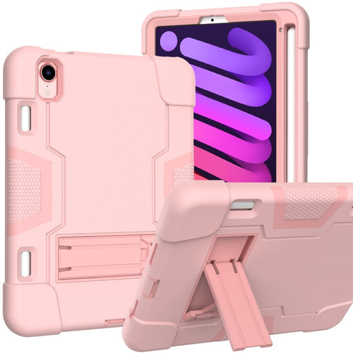 iPad mini 6 Contrast Color Robot Shockproof Silicone + PC Protective Tablet Case with Holder & Pen Slot - Rose Gold