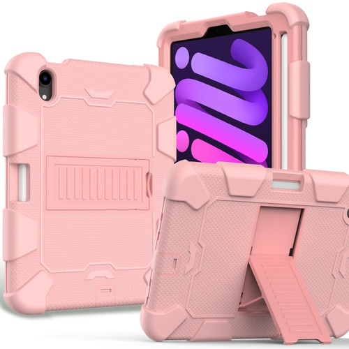 iPad mini 6 Two-Color Robot Shockproof Silicone + PC Protective Tablet Case with Holder & Pen Slot - Rose Gold