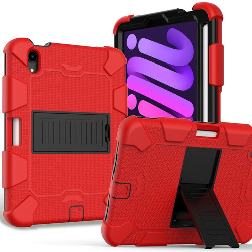 iPad mini 6 Two-Color Robot Shockproof Silicone + PC Protective Tablet Case with Holder & Pen Slot - Red + Black