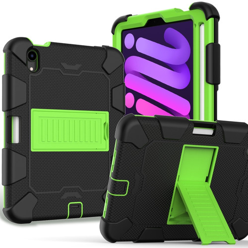 iPad mini 6 Two-Color Robot Shockproof Silicone + PC Protective Tablet Case with Holder & Pen Slot - Black + Yellow Green