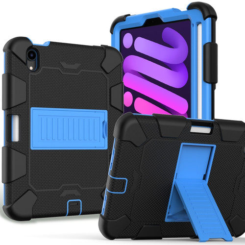 iPad mini 6 Two-Color Robot Shockproof Silicone + PC Protective Tablet Case with Holder & Pen Slot - Black + Blue