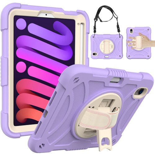 iPad mini 6 Shockproof PC + Silicone Combination Tablet Case with Holder & Hand Strap & Shoulder Strap - Purple