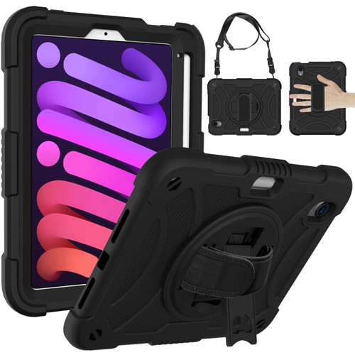 iPad mini 6 Shockproof PC + Silicone Combination Tablet Case with Holder & Hand Strap & Shoulder Strap - Black
