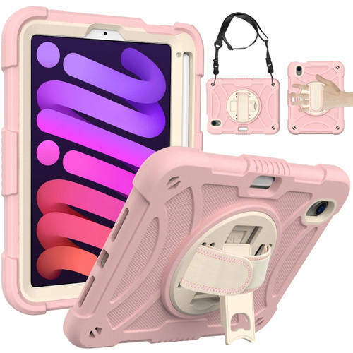 iPad mini 6 Shockproof PC + Silicone Combination Tablet Case with Holder & Hand Strap & Shoulder Strap - Rose Gold