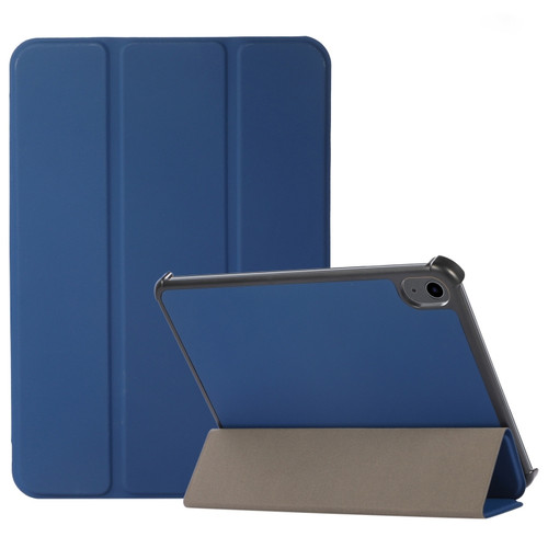 iPad mini 6 3-folding Skin Texture Horizontal Flip TPU + PU Tablet Leather Case with Holder - Navy Blue