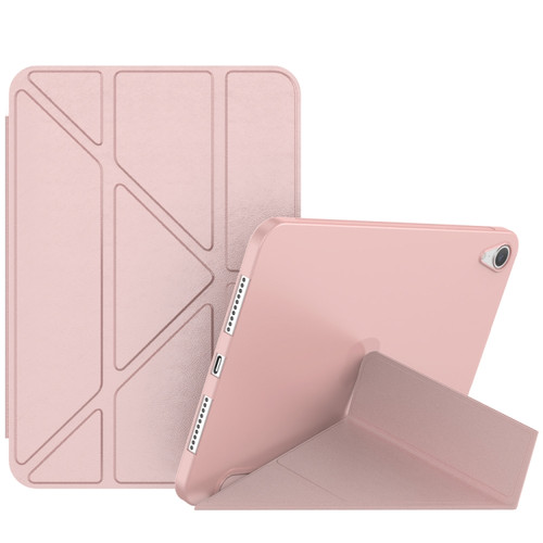 iPad mini 6 Double-sided Matte Deformation TPU Tablet Leather Case with Holder & Sleep / Wake-up Function - Rose Gold