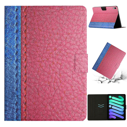 iPad mini 6 Stitching Solid Color Smart Leather Tablet Case - Rose Red