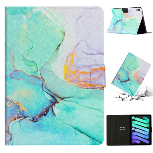 iPad mini 6 Marble Pattern Smart Leather Tablet Case - Green