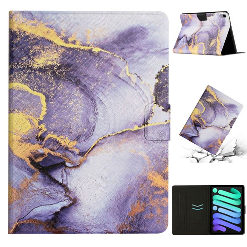 iPad mini 6 Marble Pattern Smart Leather Tablet Case - Purple