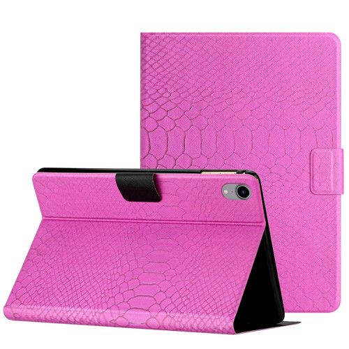 iPad mini 6 Solid Color Crocodile Texture Leather Smart Tablet Case - Rose Red