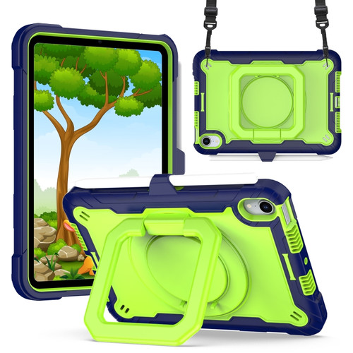 iPad mini 6 Silicone + PC Bracelet Holder Tablet Case - Navy Blue + Yellow Green