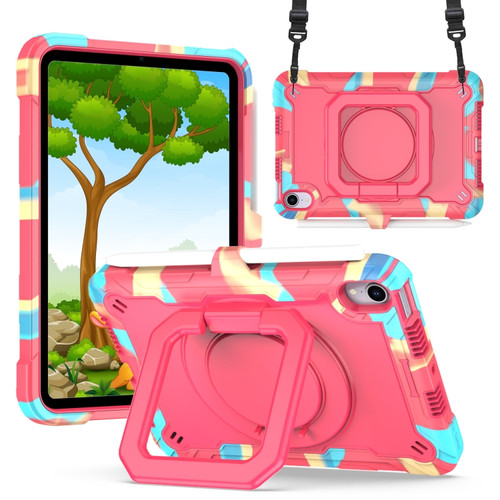 iPad mini 6 Silicone + PC Bracelet Holder Tablet Case - Camouflage + Rose Red