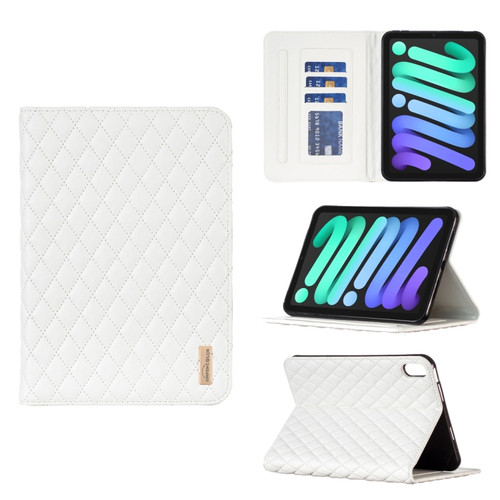 iPad mini 6 Elegant Rhombic Texture Horizontal Flip Leather Tablet Case - White