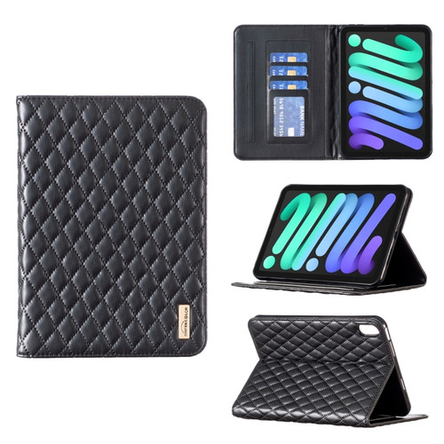 iPad mini 6 Elegant Rhombic Texture Horizontal Flip Leather Tablet Case - Black