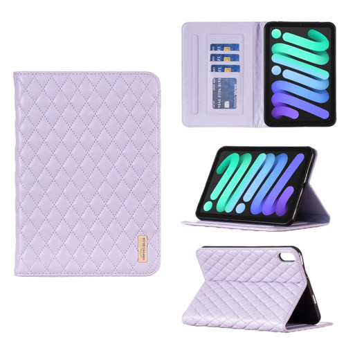 iPad mini 6 Elegant Rhombic Texture Horizontal Flip Leather Tablet Case - Purple